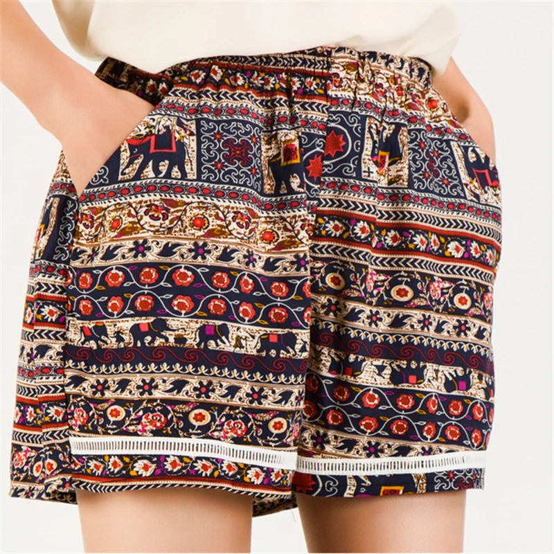 

2016 Summer New Casual Fashion Bohemia Printed Loose Bermuda Elastic Waist Women Yo-Ga Mini Boho Shorts femme