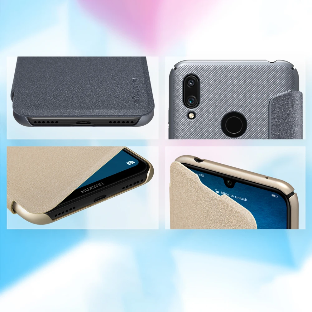 Кожаный чехол Nillkin для Huawei Y7 Prime 2019 и блестящий PU + жесткий пластиковый флип