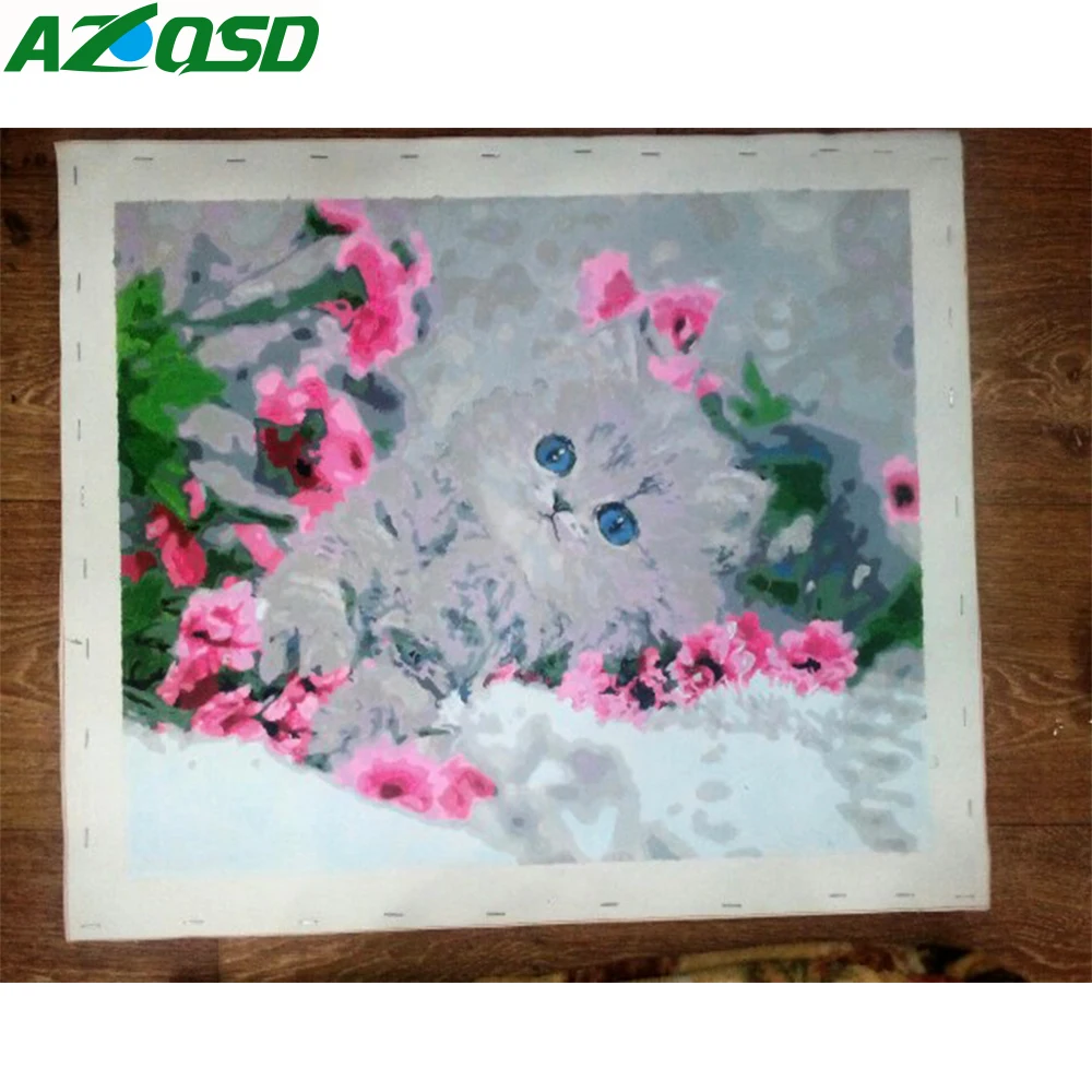 AZQSD DIY живопись по номерам животных 40x50 см Раскраска Милая кошка абстрактная