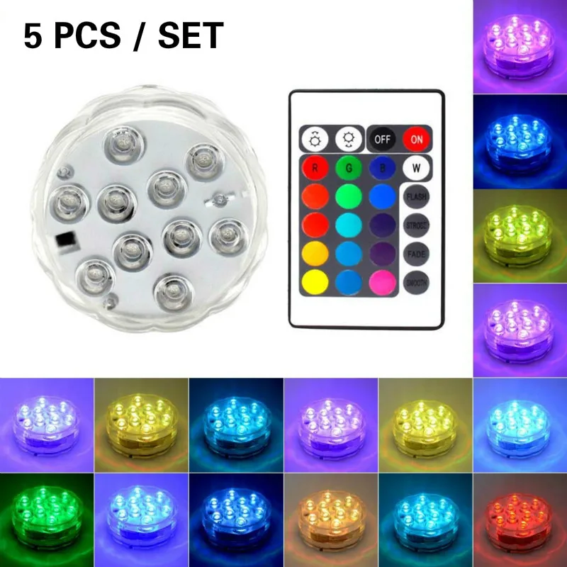 

Wedding decoration lights 10 LED RGB Underwater Light Pond Submersible IP67 Waterproof Outdoor Swimming Pool Light Battery