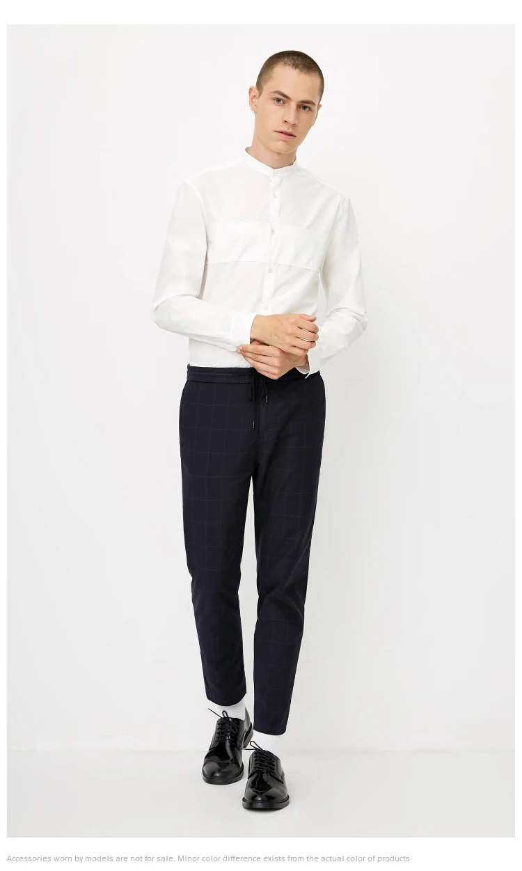JackJones Мужская хлопковая Повседневная рубашка с воротником-стойкой с длинными рукавами Мужская одежда | 218305520