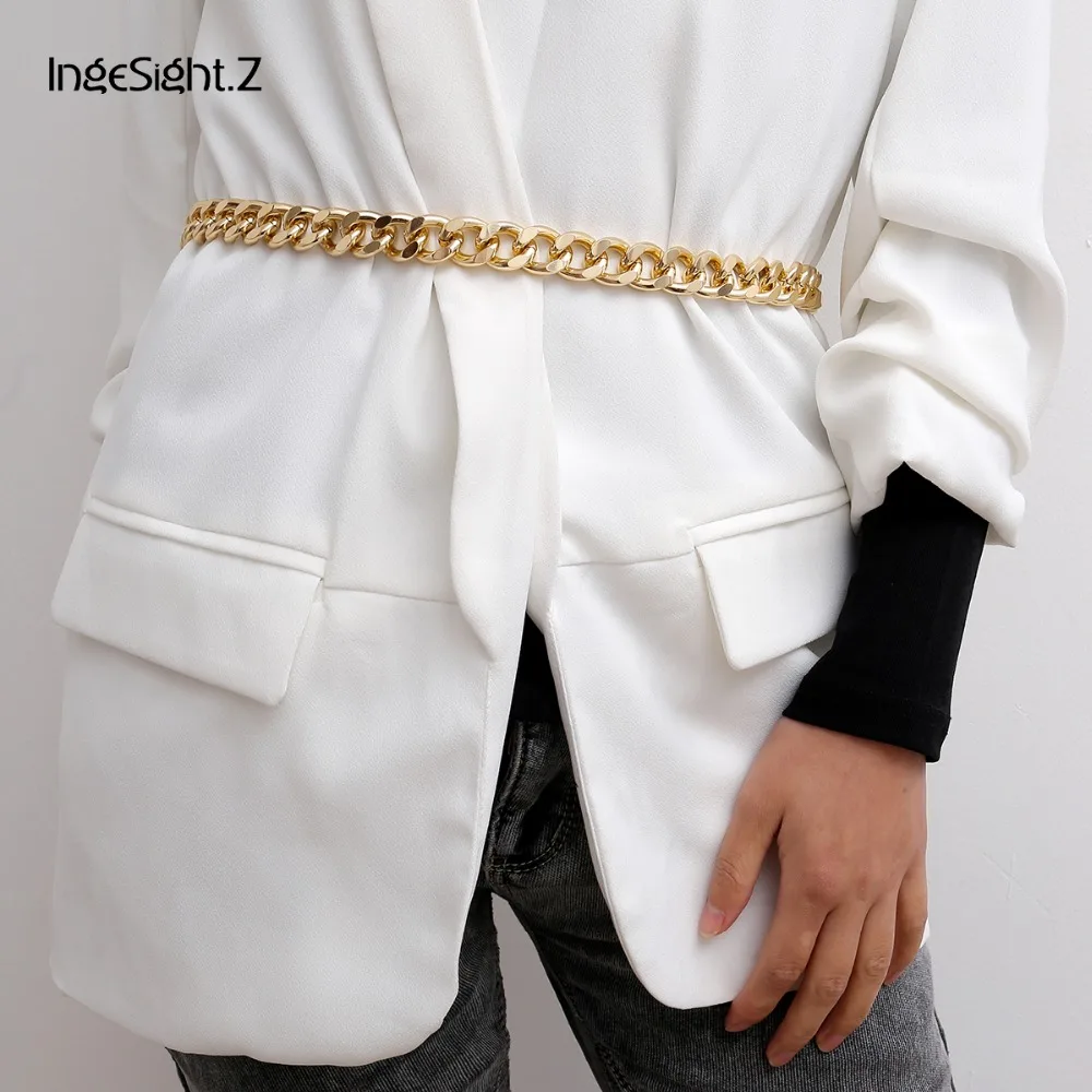 

IngeSight.Z Vintage Gold Color Aluminium Belly Waist Chain Sexy Bikini Beach Adjustable Heavy Metal Body Chain for Women Jewelry