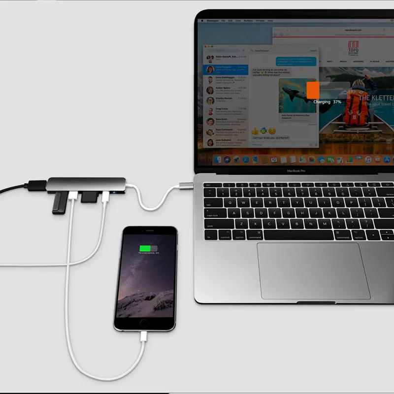 USB-C концентратор Тип C концентратор USB 3,0 Thunderbolt 3 HDMI 3,5 мм аудио RJ45 Gigabit Ethernet адаптер SD/TF Card Reader устройство чтения карт USB C концентратор USB