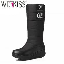 WETKISS Big Size 35-44 2016 Keep Warm Thick Fur Down Snow Boots Comfort Wedges Thick Sole Winter Shoes Woman Platform Snow Shoes