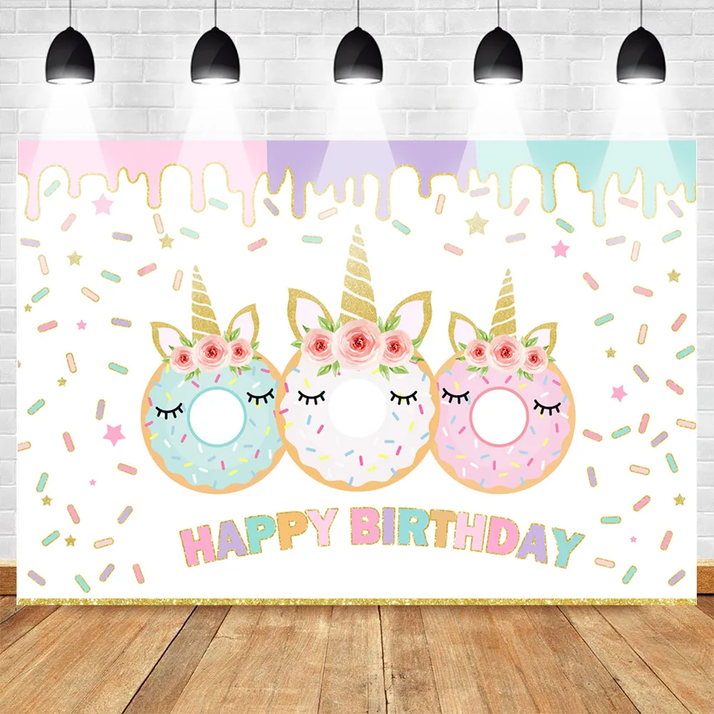 

Mehofoto Sweet Donut Unicorn Birthday Photography Backdrops Birthday Dessert Table Banner Decor Background Supplies Props