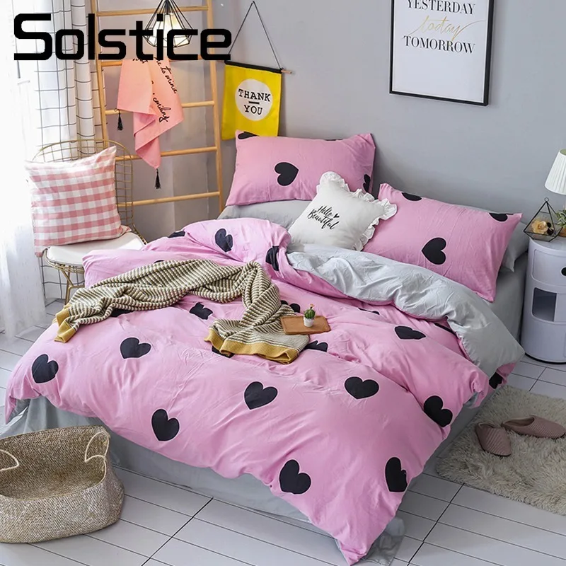 Solstice Home Textile 3 4Pcs Bedding Set Girl Kid Teen Bed Linen Heart