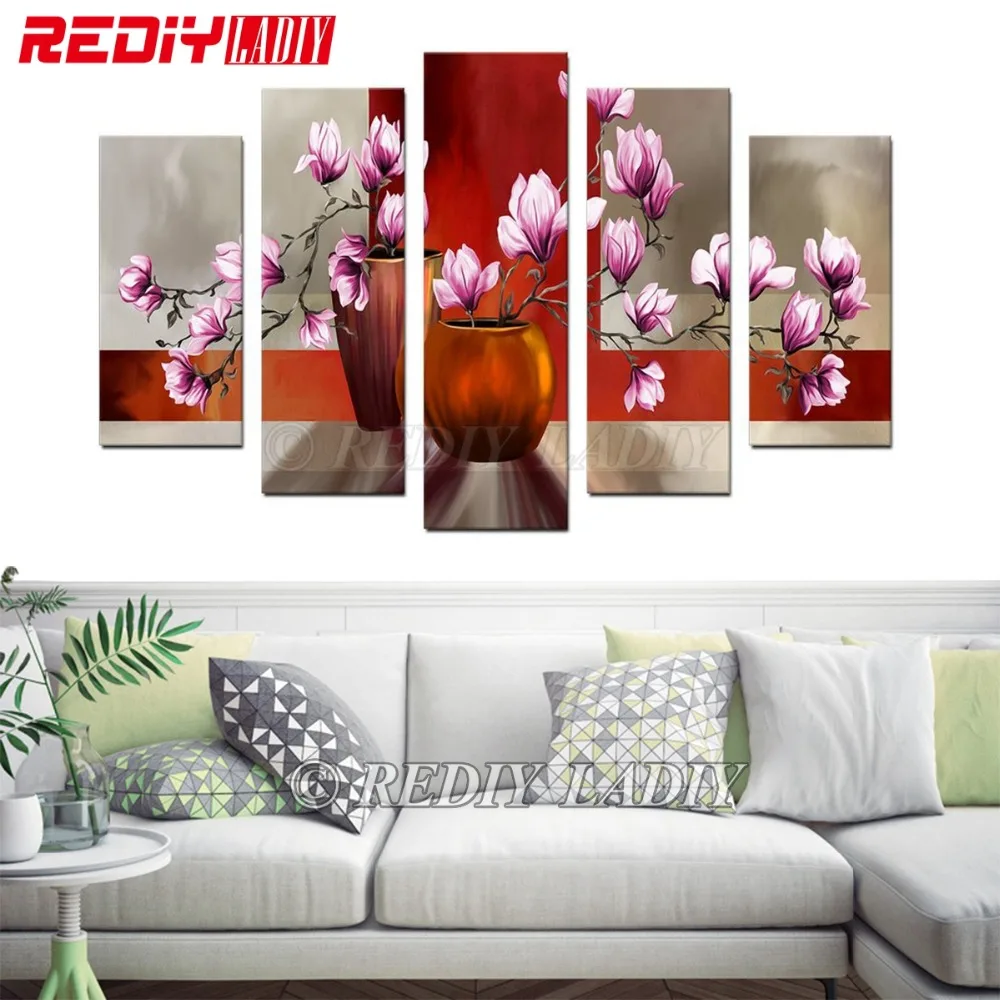 

EDIY LADIY 5D Diamond Painting Triptych Square Diamond Embroidery Crystal Modular Picture Flowers with Vase Home Decor Wall Art