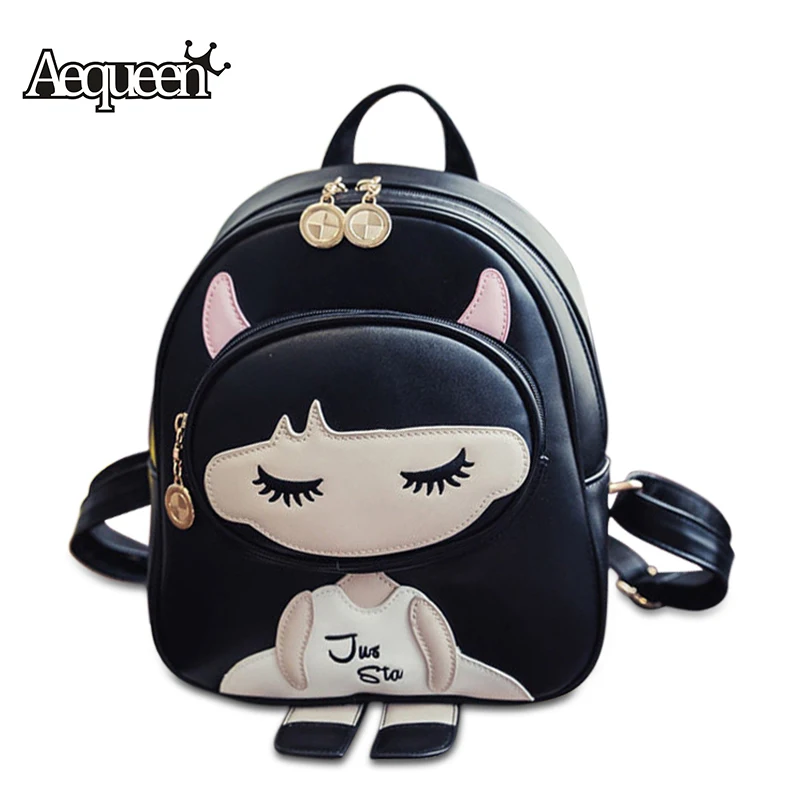 AEQUEEN Women Leather Backpack School Bags For Teenagers Girls Cute Cartoon Girl Rucksack Fashion Bookbags Female Travel Bags bookbags-for-girls