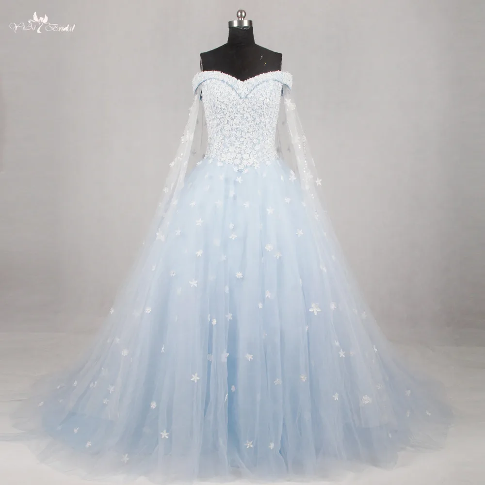 Aliexpress Rsw333 Lace Halter Light Blue And White Wedding Rsw1134 Light Blue Wedding Gown Dress 2016 Off The Shoulder Short Sleeves