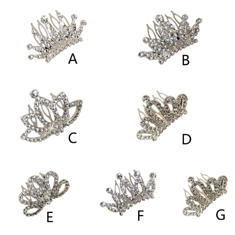 

Children Girls Glitter Rhinestone Crown Hairgrip Princess Bow Small Hairpin Mini Tiara Hair Comb Clips Women Wedding Party Favor