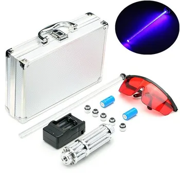 

Jiguoor 455nm Blue Light Laser Pointer Pen Power Beam 5 Head Portable Box US Plug Charger 1set