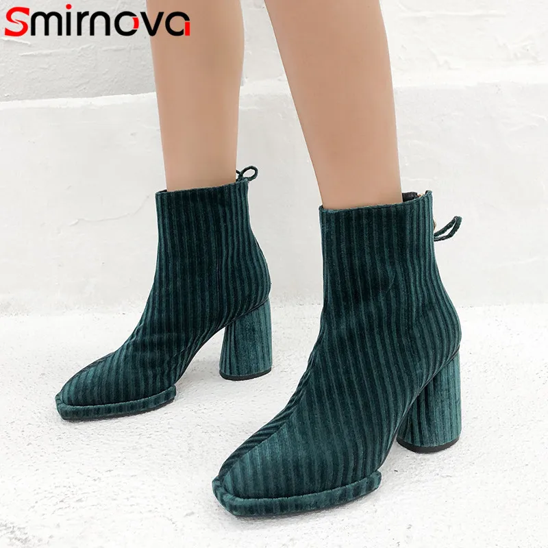 

Smirnova 2019 fashion new autumn winter boots square toe zip high heels shoes elegant ladies prom ankle boots women big size