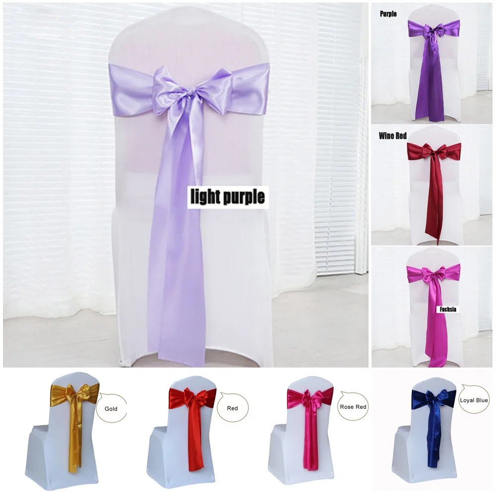 

100pcs/lot Light Pink/Purple 18 Colors 13*275cm Satin Ribbon Chair Sash Band For Wedding/Birthday/Ceremony/Event Party Decor