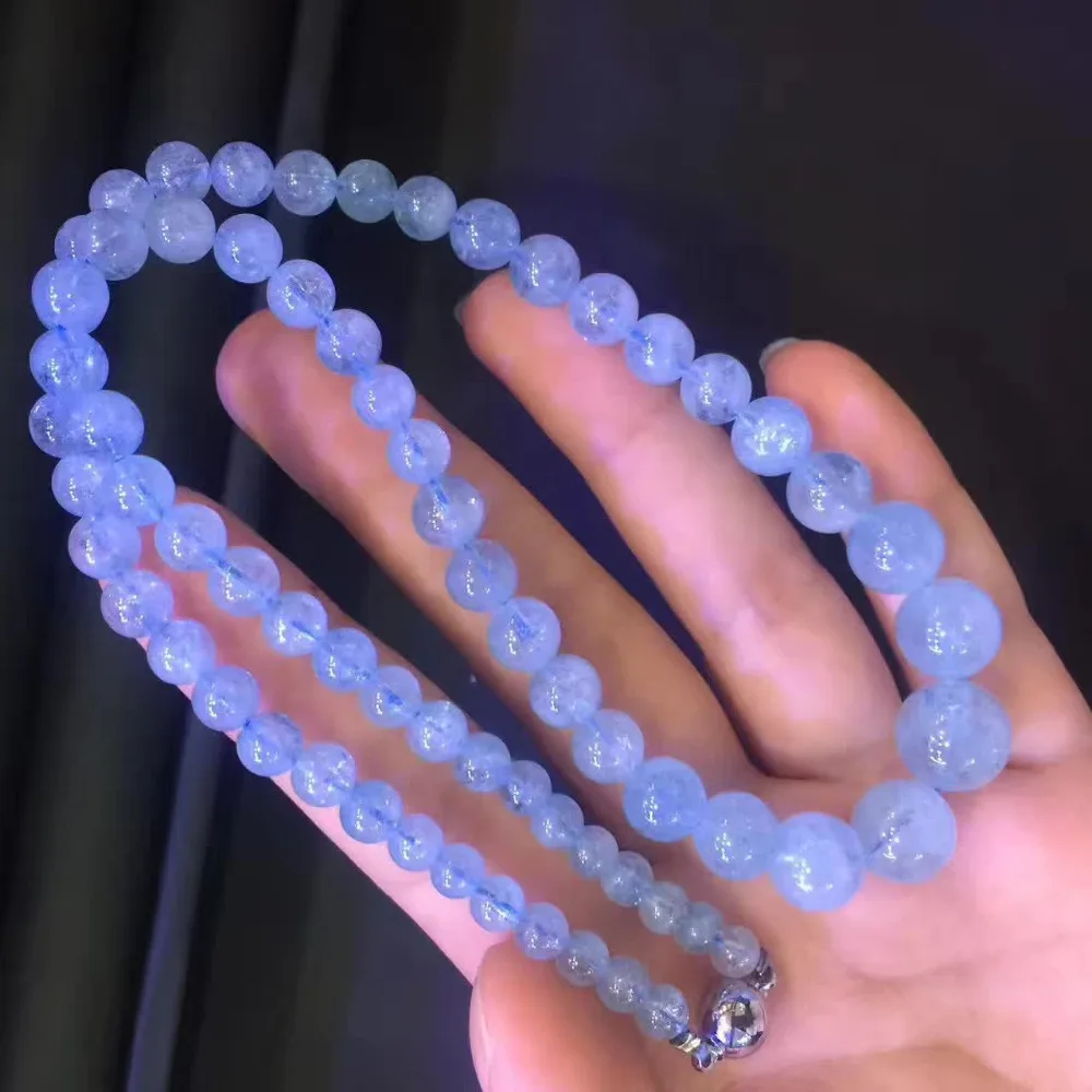 

Genuine Natural Blue Ice Aquamarine Clear Necklace Beads Round Brazil Pendant Charms Crystal Woman Healing Stone 5-13mm AAAAAA