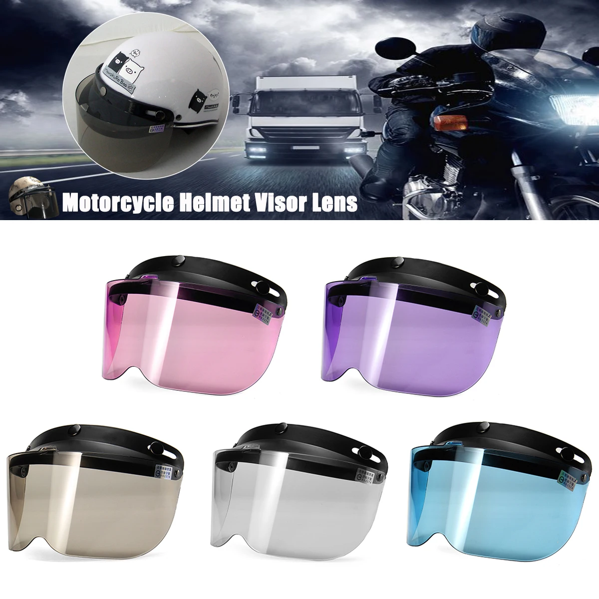

Universal Motorcycle Helmet Visor Helmet Shield Parts Retro Open Full Face Flip Up 3-Snap Motorbike Helmet Lens