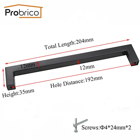 Probrico 15 шт. черный цвет, для шкафов ручка 12 мм* 12 мм квадратный бар из нержавеющей стали Ручка для кухонной двери мебель выдвижной ящик PDDJS12HBK