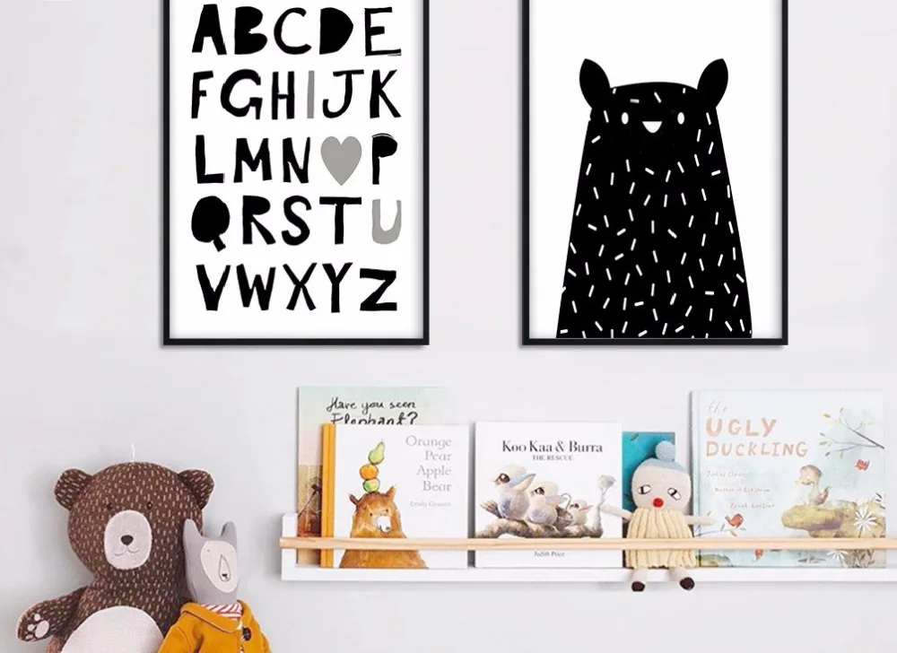 Black-White-Bear-Paw-Wall-Art-Canvas-Funny-Poster-Alphabet-Nursery-Quote-Print-Nordic-Painting-Picture(4)
