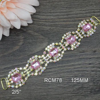 

125MM Pink Rhinestone Connector in gold For Swimming Wear Bikini Connector Headband Connector 10pcs RCM78