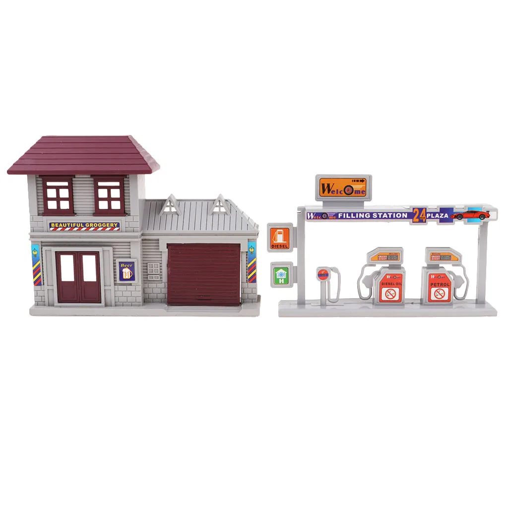 

1/87 Scale Gas Station Building Model Kit for Sand Table Layout Accessories