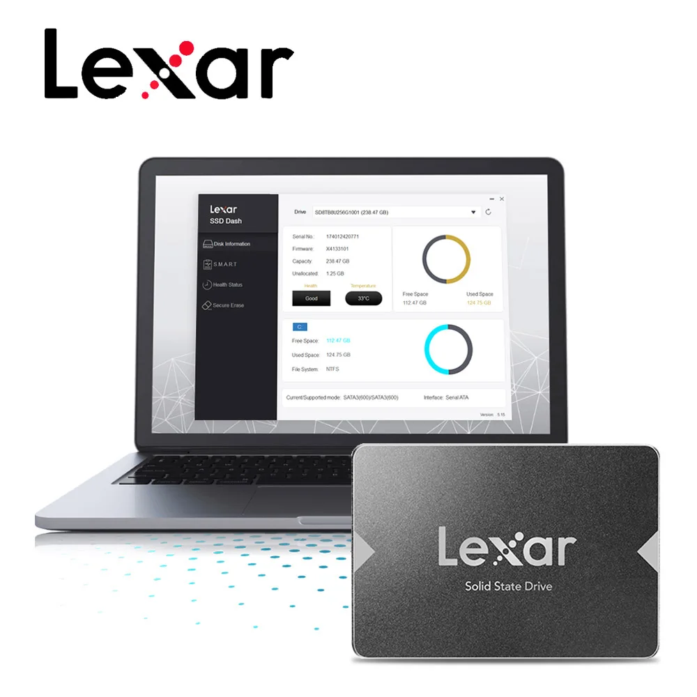 Lexar SSD скорость чтения Max 550 МБ/с. жесткий диск 128G 256G 512G SATA3.0 2," Внутренний твердотельный накопитель Жесткий диск для ноутбука LNS100