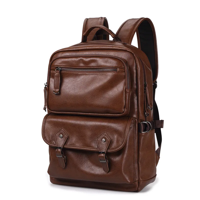 

New Simple Schoolbag Large Capacity Mens 18 inch Leather Backpack For Travel Casual Men Daypacks Leather Travle Backpack mochila