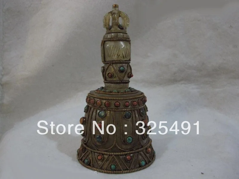 

Tibetan Buddhism handwork inlay turquoise coral Gem crystal Carve Ghanta Bell z