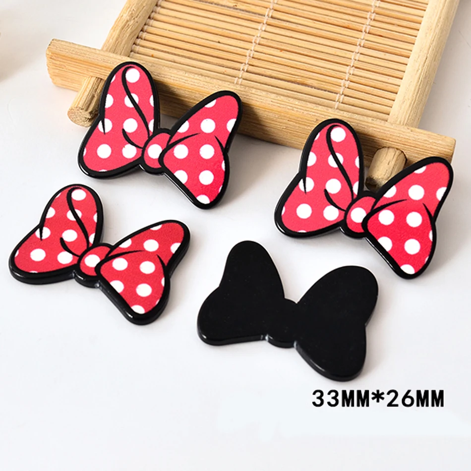 

50pcs 33*26MM Cute Rose Red Color Hair Bow Flatback Resin Planar DIY Craft Resina For Moblie Phone Decoration Accessories DL-726