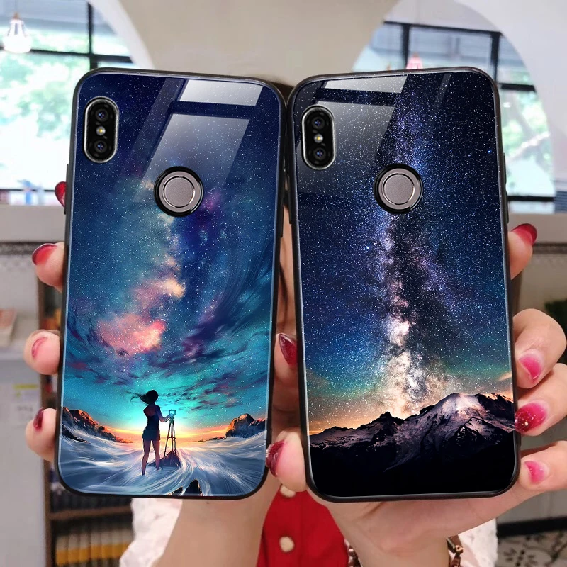TOMKAS Space Glass Case for Xiaomi Redmi Note 5 6 Pro Cases for Pocophone F1 Silicone Cover Case for Xiaomi Redmi 4X Mi A2 Lite (25)