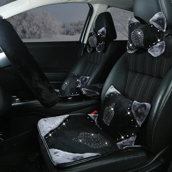 

Winter Diamond Crown Plush Car Headrest Pillow Rhinestone Neck Pillow Seat Back Support Crown Plush Cushion Auto Car Accessories