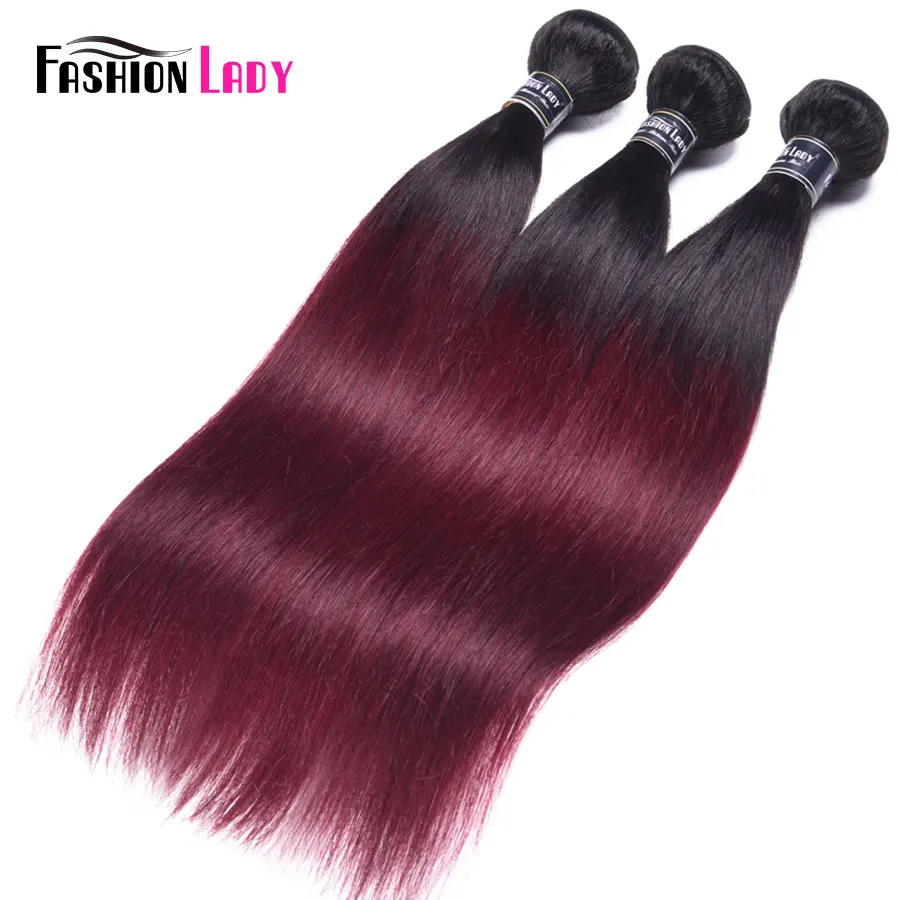 Fashion Lady Per-colored Brazilian Straight Hair 3/4 Bundle 1b/99j Ombre Human Hair Extensions Non-remy Hair Weave Bundles