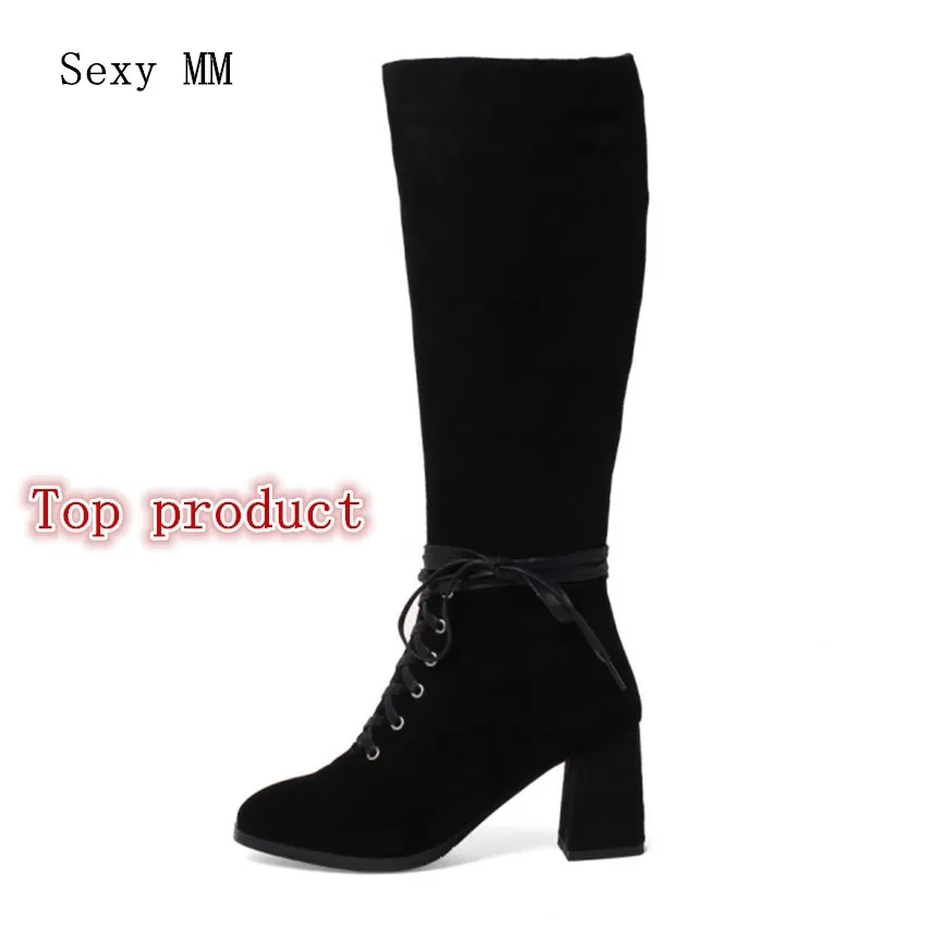 

Spring Autumn High Heel Women Knee High Boots Square High Heels Woman Thigh High Boots Genuine Leather Plus Size 33 - 40