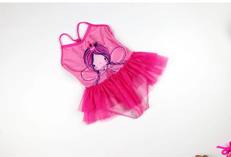 Летние детские костюмы для плавания милый розовый печати купальные костюмы Бикини для девочек одежда цельнокроеное платье купальники