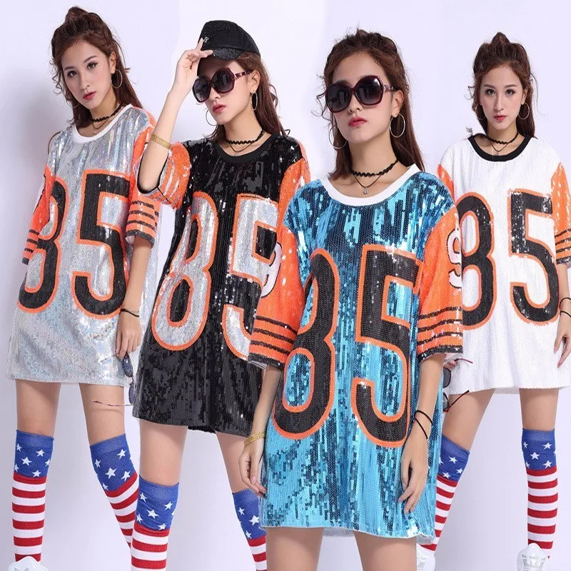 كود حجم songyuexia التشجيع ازياء المرأة جديد براق الراقص الملابس مع الكبار الكعب يشنون dancewear للكبار