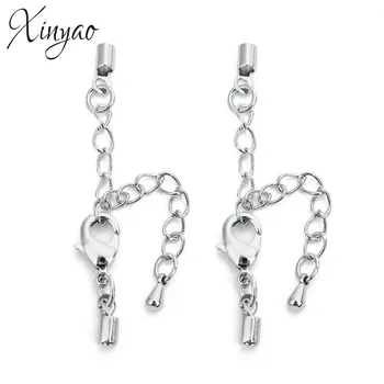 

XINYAO Copper Flat Leather Cord End Fastener Clasps With Adjustable Chains End Lobster Clasps Connectors For Diy Jewelry Making