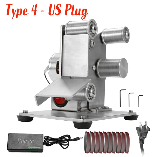 Многофункциональный измельчитель мини электрический ленточный шлифовальный станок DIY шлифовальный ленточный мини-станок шлифовальная полировальная машинка резец кромки точилка - Цвет: Белый