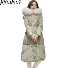 AYUNSUE новое зимнее белое пуховое пальто женский белый меховой воротник женский длинный пуховик Casaco Feminino зимнее пальто ST603