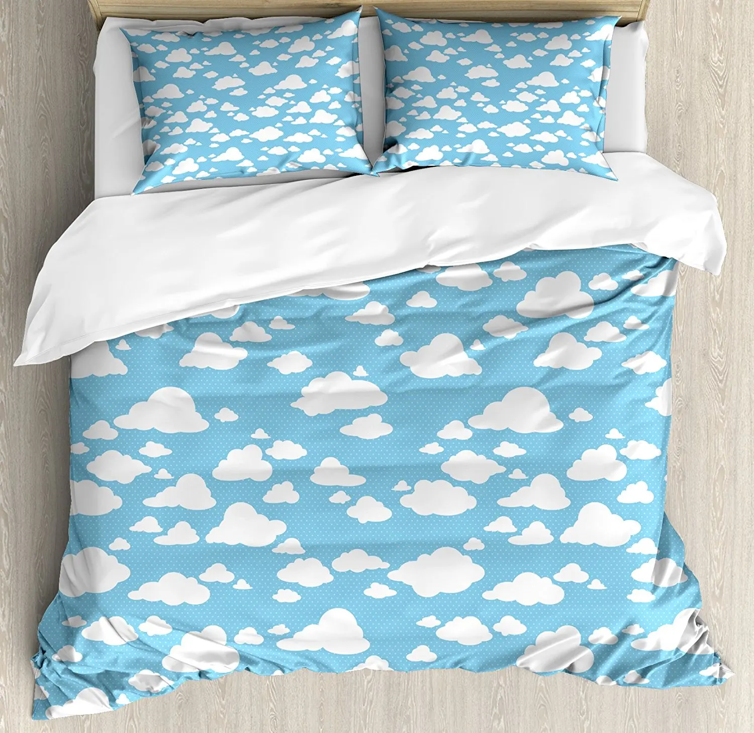 

Blue Duvet Cover Set Clear Summer Sky Pattern with Clouds Dotted Background Cartoon Style Kids Design Decor 4pcs Bedding Set