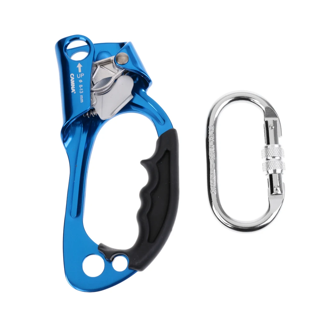 Rock Climbing Ascender for Right Hand Blue with Auto Lock Carabiner