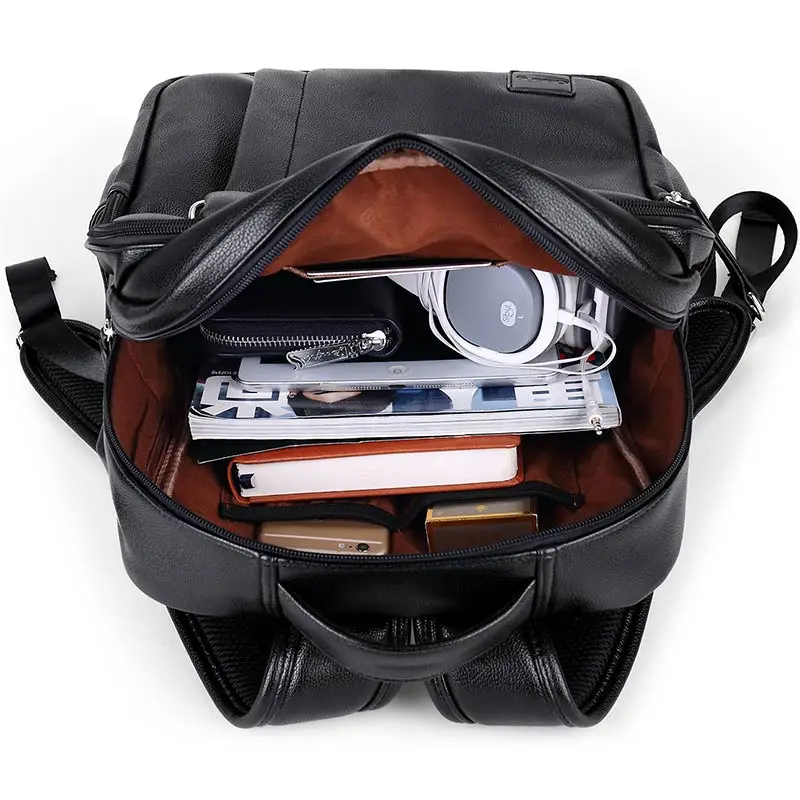 Mochila De Cuero LIELANG para hombres con carga USB externa para ordenador portátil bolsas de viaje estilo occidental Colegio Mochila femenina