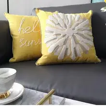 Желтая наволочка с большим цветком в американском стиле, роскошная наволочка для дивана, вышитая модель, наволочка для кровати