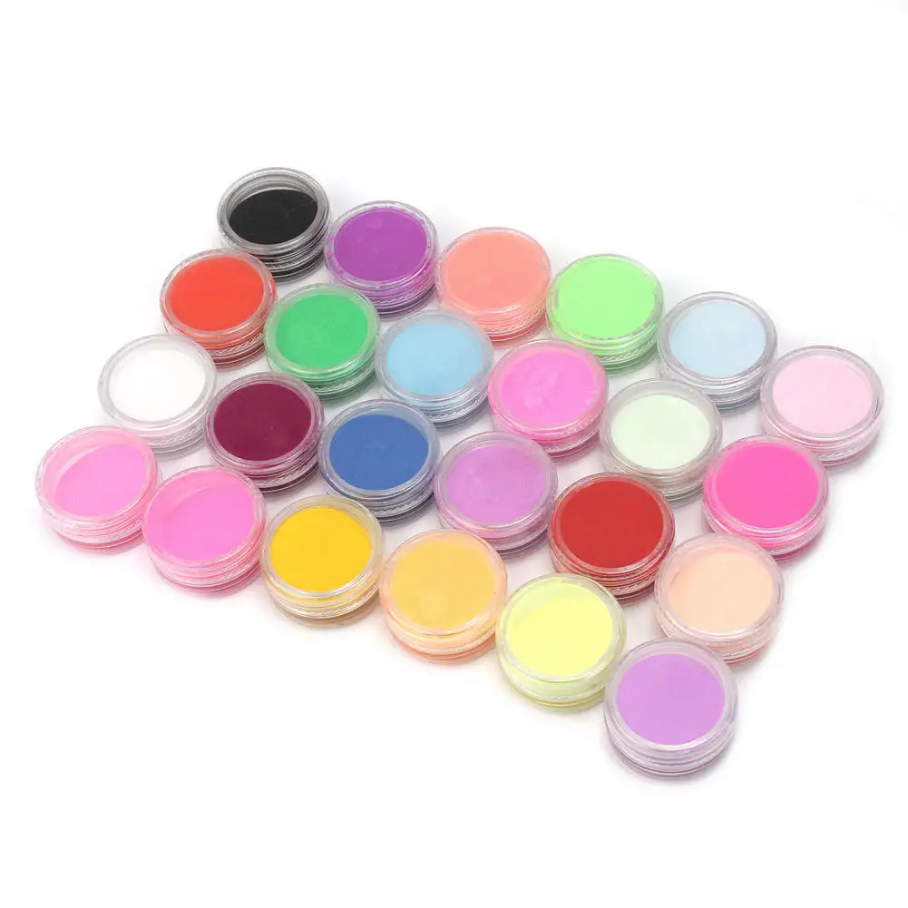 

24 Color Selection Manicure Acrylic Nail Tips UV Gel Powder Dust 3D Design Decor