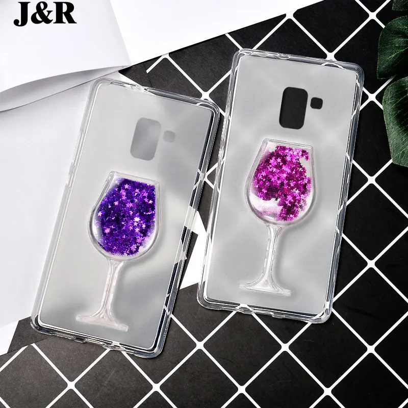 Case For Samsung Galaxy A7 A5/A8 2018 3D Liquid Star Soft TPU Cover For Samsung A730F A530F Quicksand Dynamic Wine Glass Shell