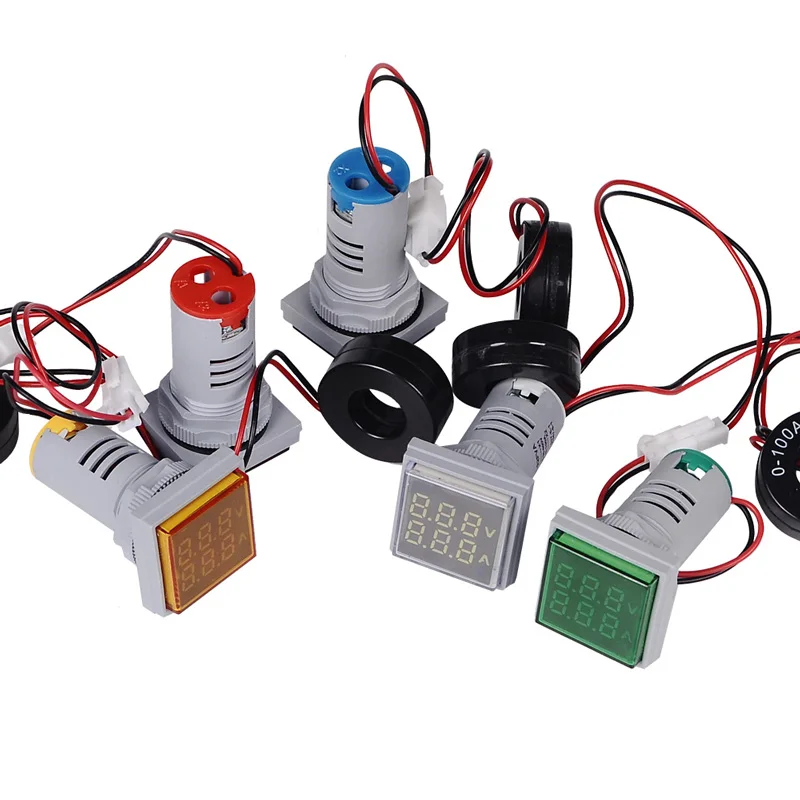 Round LED Dual Display AC Amp Volt Ampermeter Voltmeter Ammeter Digital Voltage Current Ampere Meter Indicator 60-500V 220V 100A