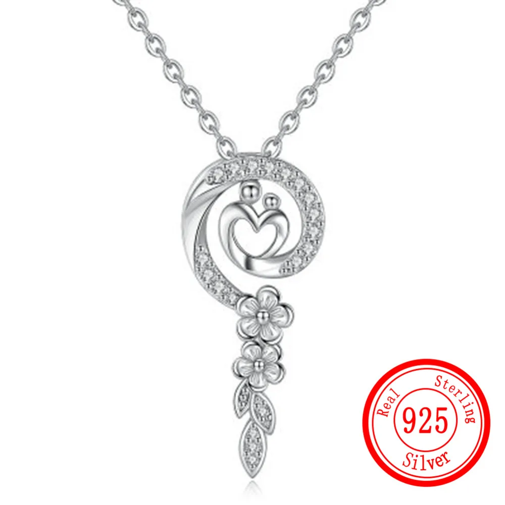 

S925 Sterling Silver Mother's Day Necklace Pendant for Women's Standard Silver Heart Shaped Zircon Ornament Jewelry Gift
