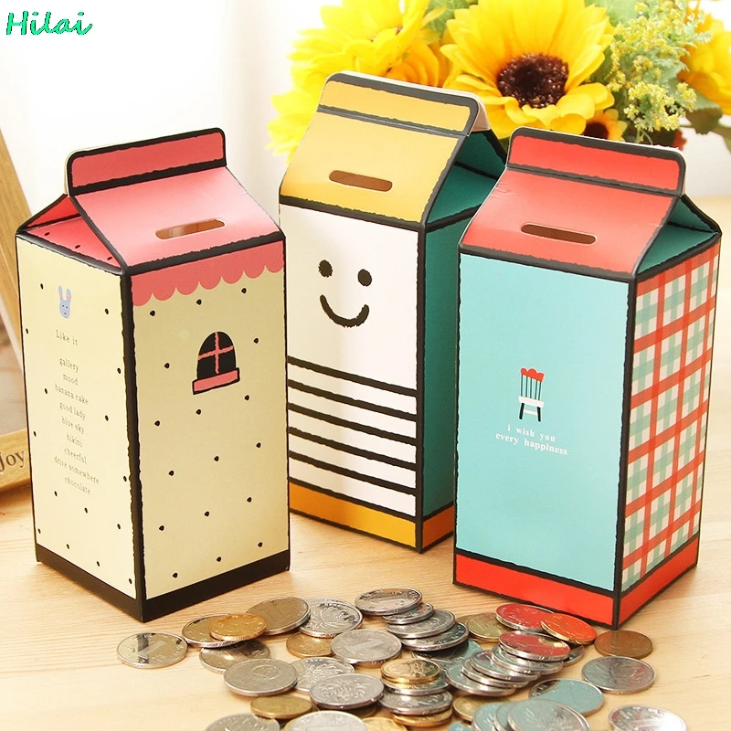

DIY Milk Design Money Eating Box Cute Paper Bank Piggy Bank Coins Box Money Coin Saving Bank For Children Gift Home Decoration