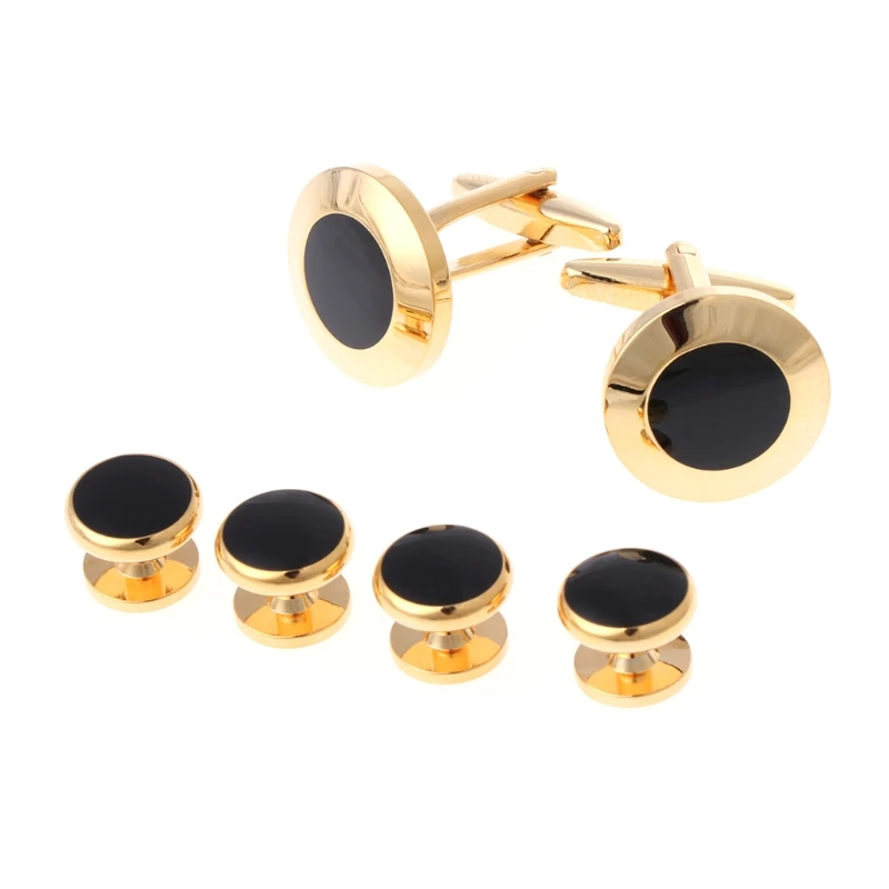 Round with Formal Black Tuxedo Studs and Cufflinks 
