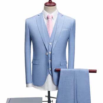 

Fashion men's suits high-end solid color swallowtail suit 3 piece set (coat + vest + pants) wedding groom dress banquet blazer