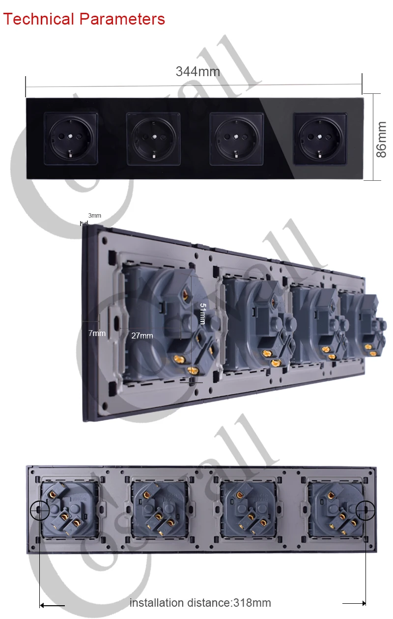 COSWALL настенная Хрустальная стеклянная панель 4 комплекта розетка с заземлением 16А стандарт ЕС четырехместная розетка с защитой от детей дверь