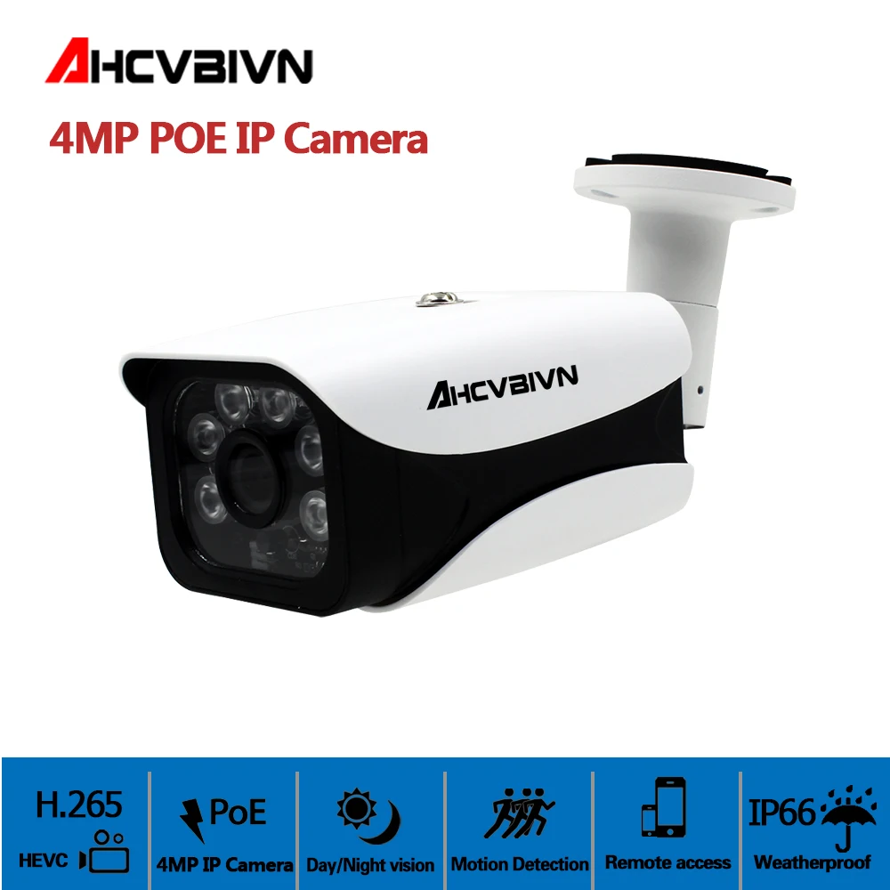 

AHCVBIVN 4.0MP POE IP Camera Bullet CCTV Surveillance IP Camera XMEYE ONVIF for POE NVR System Waterproof Outdoor Night Vision