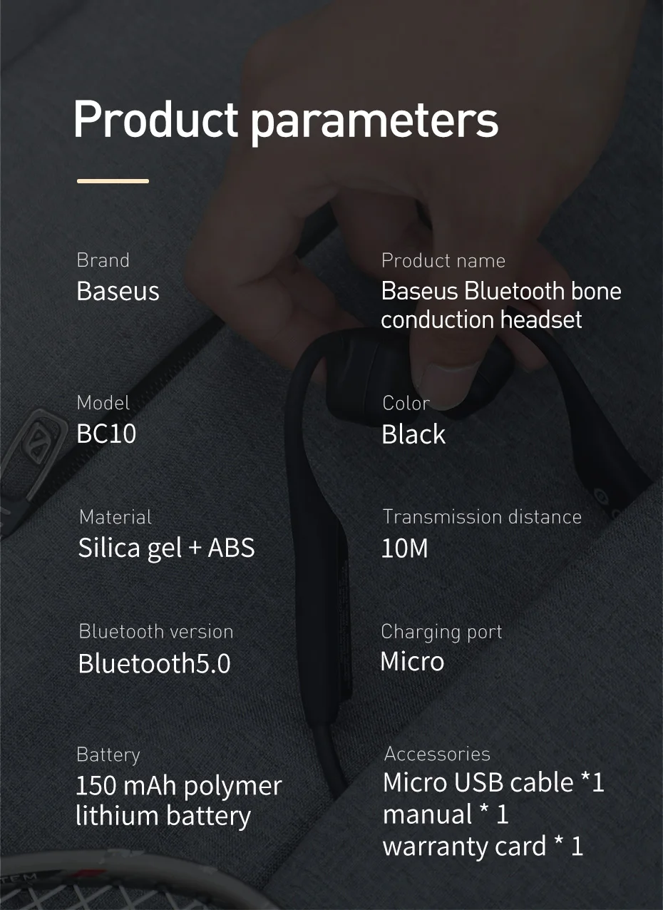 Baseus BC10 Bluetooth наушники с костной проводимостью 5,0 Беспроводные наушники с микрофоном гарнитура для спорта на открытом воздухе для iPhone Xiaomi